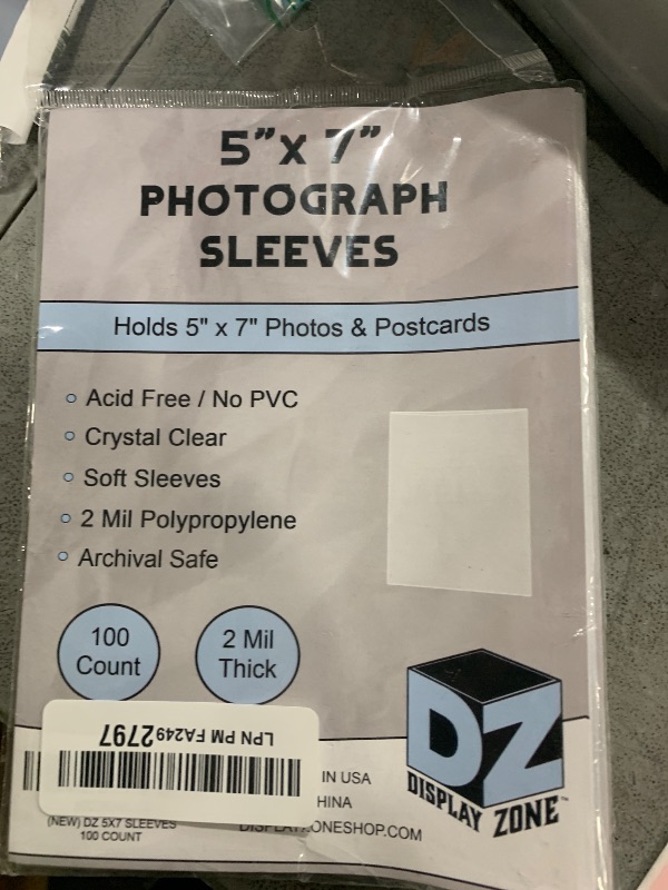 Photo 1 of (100 Count) Display Zone 5x7 Photograph Sleeves - Crystal Clear Penny Sleeves for Pictures, Prints and Postcards - Soft Plastic Photo Protectors - Oversized Trading Card Holders