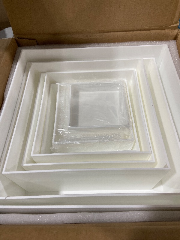 Photo 1 of 10 Pcs Buffet Food Risers, White Acrylic Dessert Cupcake Table Stands Fruit Display Shelf Set for Catering Supplies Party Jewelry Decor Risers& Protective Film (10", 9", 8", 7",6.5", 6",5",5",4", 4")