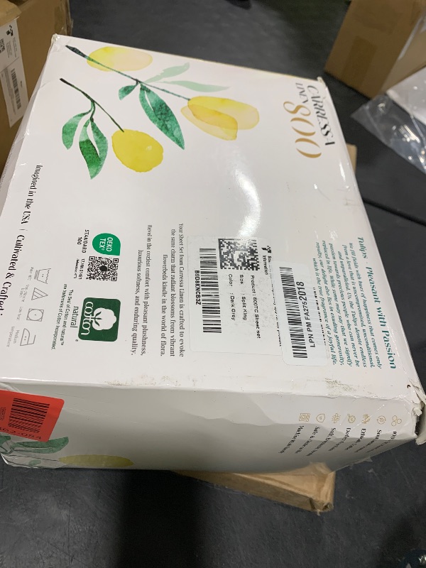 Photo 1 of Carressa Linen Split King Sheets Sets for Adjustable Bed - 100% Egyptian Cotton 800 Thread Count Top Split King Sheet (5 PC, Dark Grey), Silky Soft Cooling Luxury Hotel Sheets, Fits Mattress Upto 18