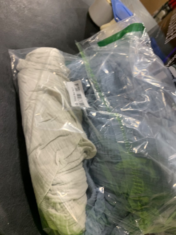 Photo 1 of **DAMAGE** Momcozy Muslin Mini Crib Sheets Fitted - 38''x26'' Pack and Play Sheets for Pack N Play Mattress, 2 Pack Soft & Breathable Natural Cotton Non Slip Bed Cover for Boys, Girls, Grey Blue