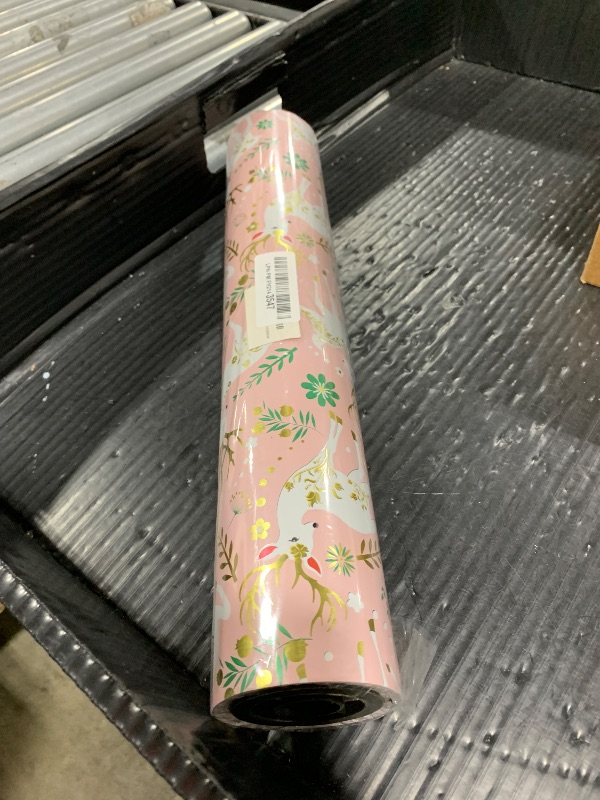 Photo 1 of Altarho Pink Christmas Wrapping Paper - Reversible Gold Reindeer and Snowflakes, for Xmas, Holiday, Party Celebration (Pink Reindeer, 17 Inch X 100 Feet)