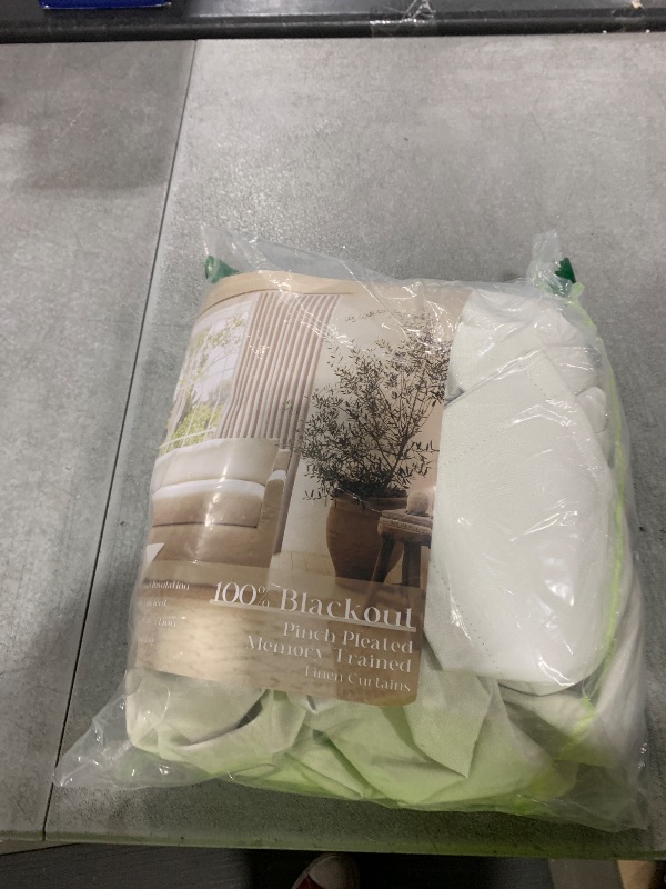 Photo 1 of *1 PANEL ONLY** 90 Inch Pinch Pleated Linen Blackout Curtain 1 Panel for Living Room Cream Natural 100% Black Out Curtain 90 Inches Long Pinch Pleat Dual Layer Drape Birch Ivory Drape for Dining Bedroom Office