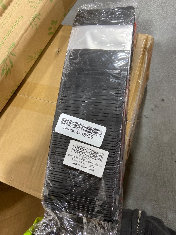 Photo 1 of 100 Pack Smell Proof Bags, Resealable Bags with Matte Window, Foil Pouch Stand Up Sealable Bags for Packaging?Black,3.5" x 5.1"?