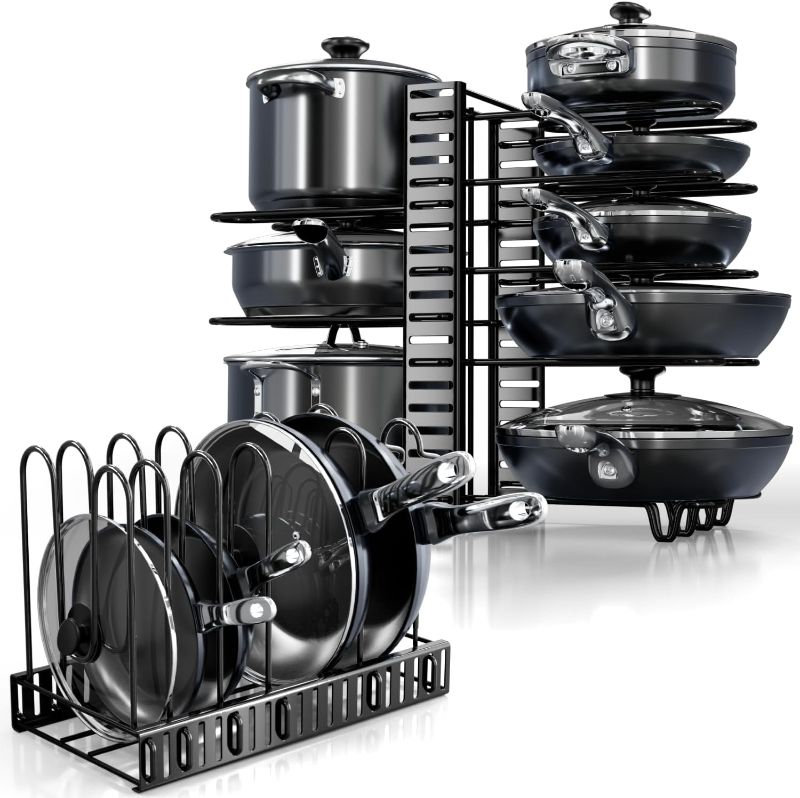 Photo 1 of Pots and Pans Organizer Under Cabinet - 8-Tier Adjustable Pan Organizer Rack for Cabinet - Heavy-Duty Pot & Pan Organizer - Perfect to Store Pots, Pans, Lids - Easy Kitchen Organization and Storage
