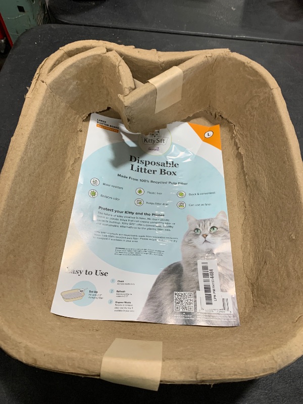 Photo 1 of Kitty Sift Disposable Cat Litter Box Large, 6 Count, Durable Portable for Travel and Home, Eco-Friendly Disposable Litter Box Controls Odor- 2 BROKEN