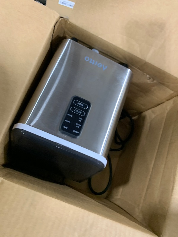 Photo 1 of Aeitto Countertop Ice Maker Machine, 26lbs Ice in 24H, 8 Bullet Ice Cubes in 6 Mins, Self-Cleaning Portable Ice Maker with 2 Ice Sizes, Basket & Scoop for Home, Kitchen, Office, Stainless Steel