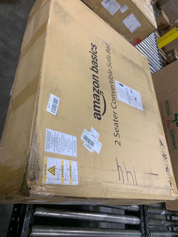 Photo 1 of Amazon Basics Futon Sofa Bed, Convertible Memory Foam Sofa Couch Modern Loveseat Sleeper for Small Compact Living Room,Office,Apartment,Dark Grey Linen Fabric