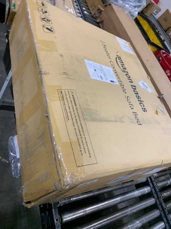 Photo 1 of Amazon Basics Futon Sofa Bed, Convertible Memory Foam Sofa Couch Modern Loveseat Sleeper for Small Compact Living Room,Office,Apartment,Dark Grey Linen Fabric