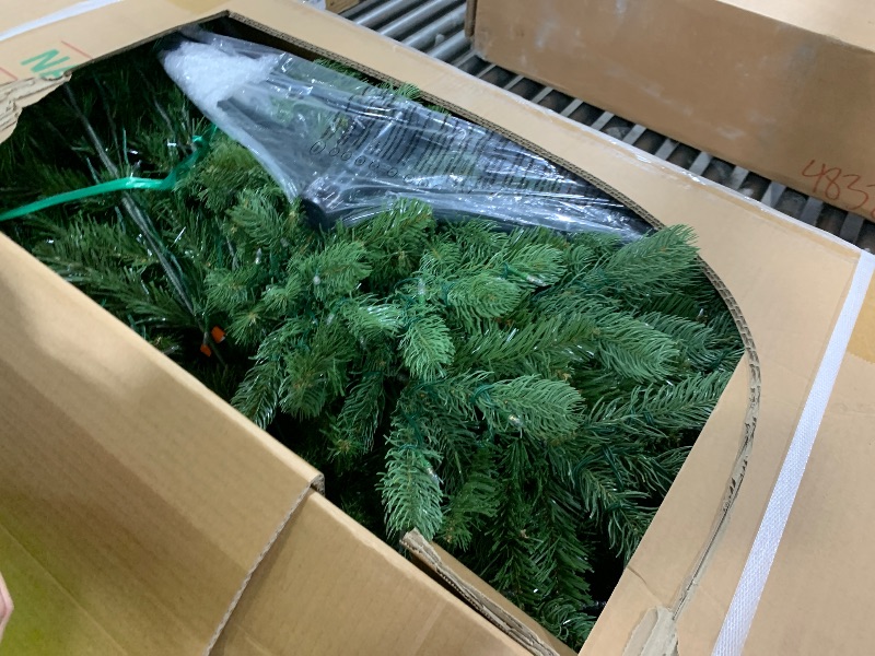 Photo 1 of National Tree Company Pre-Lit 'Feel Real' Artificial Full Downswept Christmas Tree, Green, Douglas Fir, Dual Color LED Lights, 7.5 feet