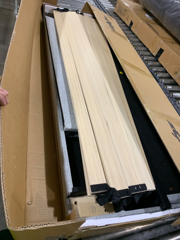 Photo 1 of HAOARA Full Size Platform Bed Frame with Upholstered Button Tufted Headboard, Mattress Foundation with Wooden Slat Support, Noise Free, No Box Spring Needed, Easy Assembly, Light Grey