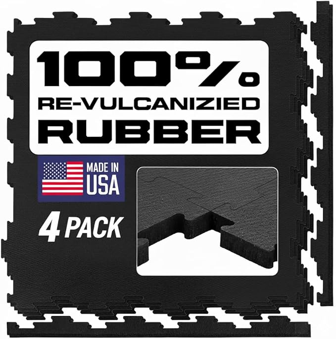 Photo 1 of Grytfit Interlocking Rubber Floor Tiles 4-Pack 1/2" Thick – Heavy Duty 100% Rubber Flooring for Home Gym, Garage, Workout Room, Equipment Mats, Indoor/Outdoor, 22.5” x 22.5”