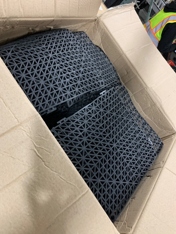 Photo 1 of Interlocking Drainage Mat, 12” x 12” Modular Interlocking Cushion, Splicing Drainage Mats, Non-Slip Black PP Drainage Floor Tile and Shower Mat, for Garage, Garden, Kitchen & Outdoor