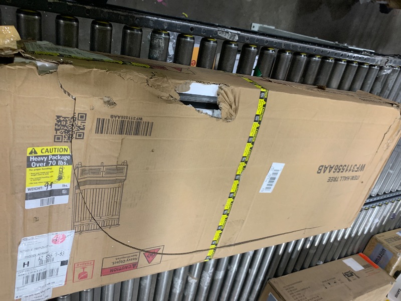 Photo 1 of 5-in-1 Entryway Bench with Shutter-Shaped Doors, Versatile Hall Tree with Cushion and 4 Sturdy Hooks, Modern Upholstered Mudroom Bench with Open Shelves for Hallway, Entryway, Living Room, black