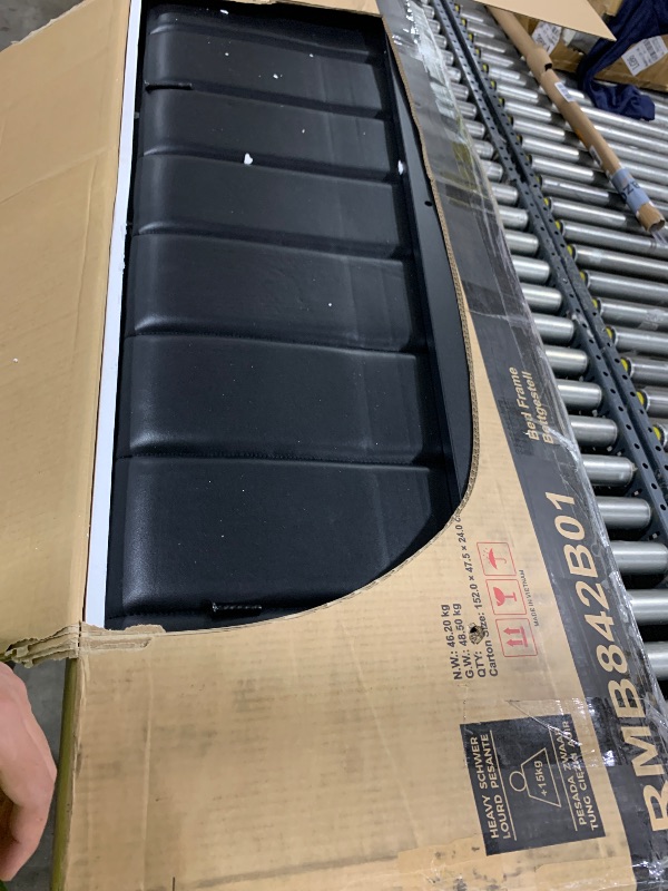 Photo 1 of VASAGLE LED Bed Frame Full Size, Storage Headboard and Charging Station, Full Bed Frame with 2 AC Outlets, 1 USB Port, 1 Type-C Port, No Box Spring Needed, Ink Black and Rustic Brown URMB842B01