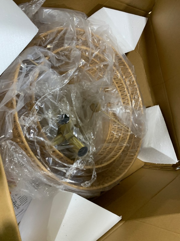 Photo 1 of Widluth 31” Large Rattan Chandelier Light Fixture 8-Light Vintage Farmhouse Hand-Woven Boho Bamboo Rattan Chandelier 3-Tier Drum Wicker Gold Chandeliers for Dining Room, Kitchen, Living Room