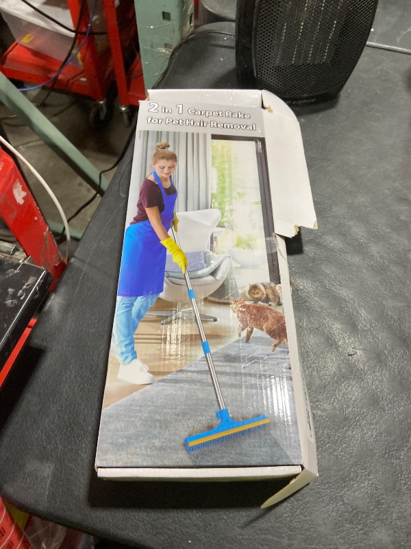 Photo 1 of 3 in 1 Carpet Rake for Pet Hair Removal, Reusable Pet Hair Remover Broom, 60'' Adjustable Long Handle Dog and Cat Hair Remover Tool Set of 3, Lint Remover Scraper for Carpets, Rugs, Mats, Couch, Car