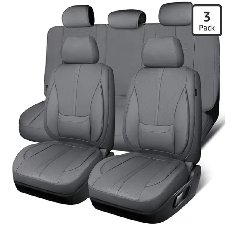 Photo 1 of CAR PASS Nappa Leather Seat Covers Full Set, 3D Foam Faux Leather Car Seat Covers with Lumbar Support, Water Resistant Grey Seat Covers Car seat Cover Universal Fit for Cars SUV Truck Vehicles, Gray