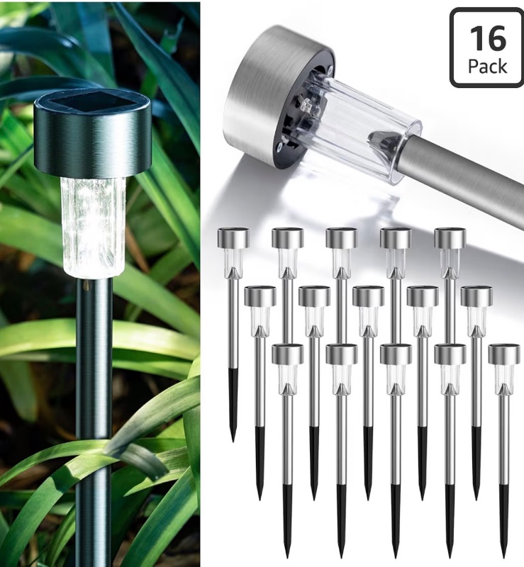 Photo 1 of GIGALUMI 16 Pack Solar Lights Outdoor Waterproof,Stainless Steel LED Solar Garden Lights for Patio, Lawn, Yard and Landscape(Cold White)