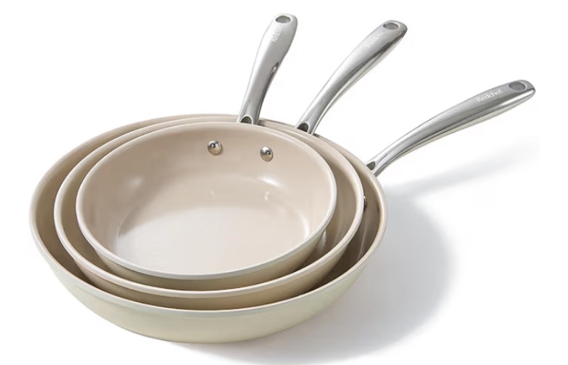Photo 1 of Redchef Nonstick Frying Pans Set, Ceramic Pan Skillet, Non Toxic Pans for Cooking, 8" 9.5" 11" Ceramic Frying Pan Set PFAS & PTFE & PFOA Free with Stay Cool Handle, Dishwasher & Oven Safe, Beige White