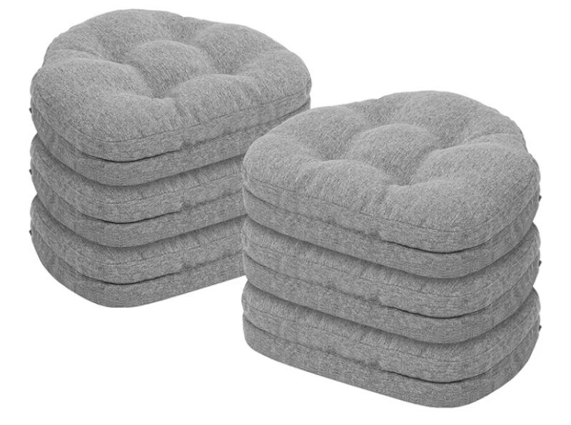 Photo 1 of baibu Dining Chair Cushions Set of 6, Dual-Layer Patented Design Memory Foam Windsor Seat Pads, Kitchen Chair Cushions with Ties & Washable Cover, 17x 15.5 x 3.5in, 6 Pack, Grey