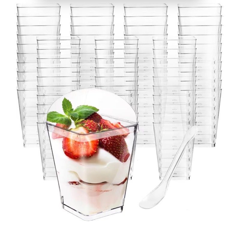 Photo 1 of Monrocco 50 Pack 5 oz Plastic Dessert Cups with Lids and Spoons, Small Parfait Yogurt Pudding Cups with Lids for Party, Clear Mini Dessert Shooter Cup for Fruit Trifle Ice Cream