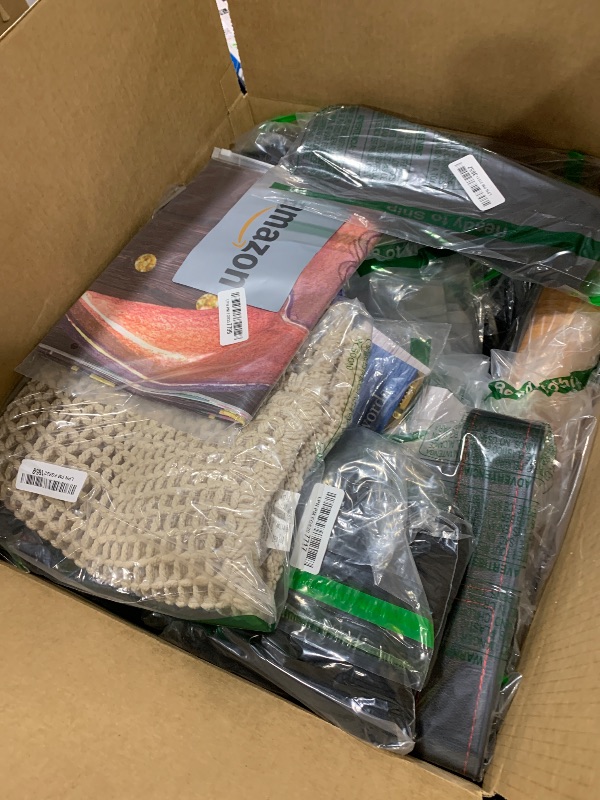 Photo 1 of BOX LOT FULL OF MISCELLANEOUS ITEMS CLOTHING, HOME ESSENTIALS, DECORATIONS AND OTHER RANDOM ITEMS