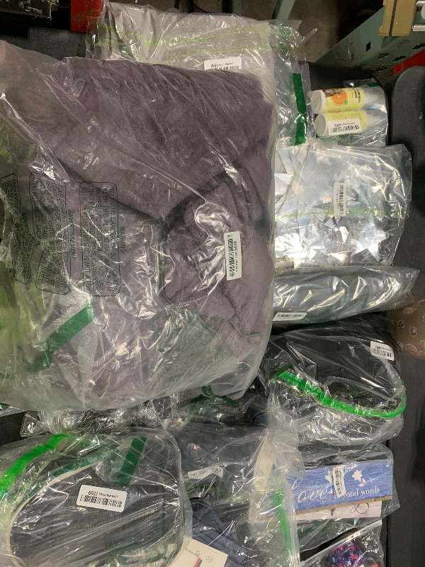 Photo 1 of BOX LOT FULL OF MISCELLANEOUS ITEMS CLOTHING, HOME ESSENTIALS, DECORATIONS AND OTHER RANDOM ITEMS 