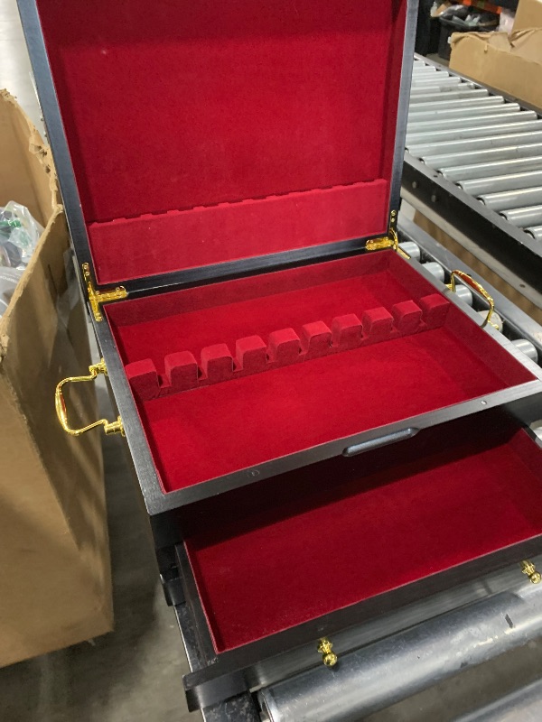 Photo 1 of GENRICE Wooden Silverware Chest without Silverware Three-layer, Silverware Box Storage for Silver, Silverware Case with Handle and Felt Lined, Flatware Chest for 12 or 16 or more sets of Utensils