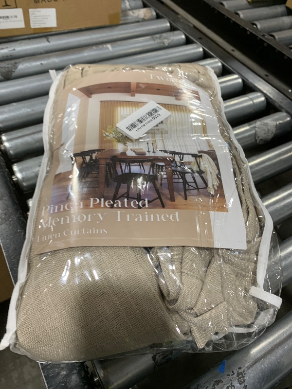 Photo 1 of 102 Inch Long Curtains Pinch Pleat Linen Curtains for Living Room Bedroom 2 Panels Tan Brown Burlywood Taupe Light Filtering Privacy 102 Inch Pleated Drapes Hooks Rings Back Tab for Sliding Door