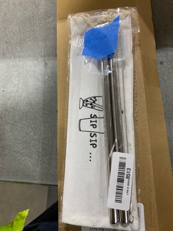 Photo 1 of [Angled Tips] 2 Pcs Jumbo Reusable Bubble Tea Straws & Smoothie Straws, 0.5" Wide Stainless Steel Straw, Metal Straw for Boba, Tapioca Pearl, Milkshakes,Smoothies | 1 Cleaning Brush & 1 Case
