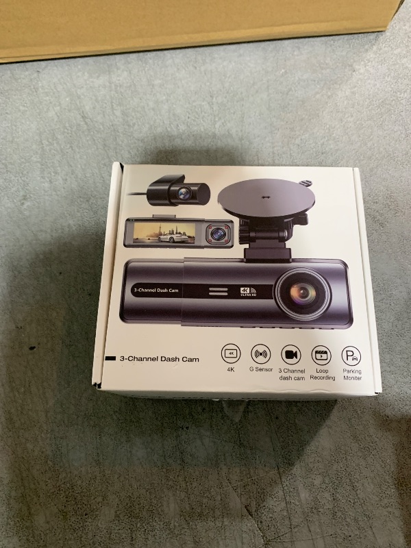 Photo 1 of 3 Channel 4K Dash Cam with 5GHz WiFi & APP Control, 4K/2.5K+1080P+1080P Front Inside and Rear, Triple Dash Camera with 64GB Card, G-Sensor, 24 Hours Parking Mode, Loop Recording, Night Vision