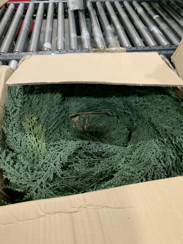 Photo 1 of Christmas Cedar Garland Realistic with Lights - 2 Pack Cypress Decorations 12ft for Mantle Lighted Faux Pine Garlands for Home Indoor Stairs Railing Fireplace 12 Ft Outdoor Prelit Door Decor