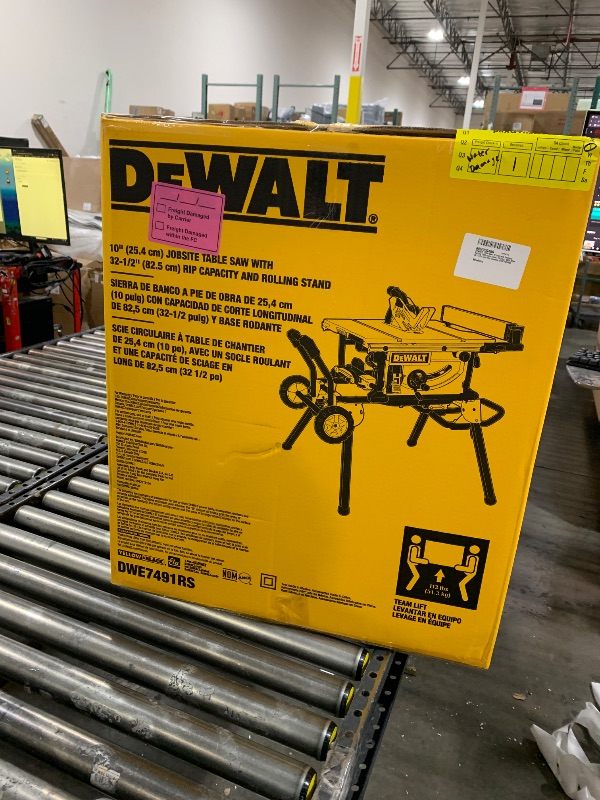 Photo 1 of DEWALT Table Saw 10 Inch with Foldable Rolling Table Saw Stand, 15 Amp, 4800 RPM, 32-1/2-Inch Rip Capacity (DWE7491RS)