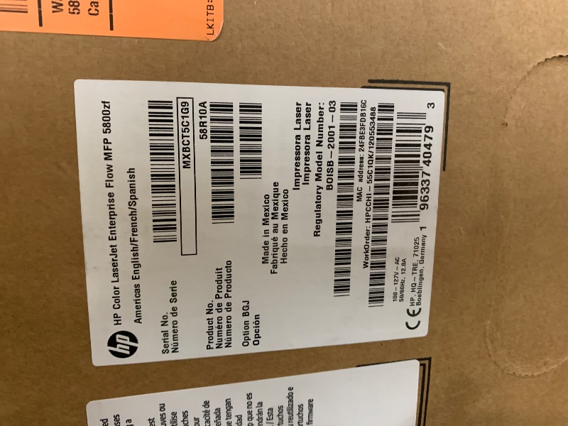 Photo 1 of HP Color LaserJet Enterprise MFP 5800zf Printer, Print, Scan, Copy, Best for Business (58R10A)