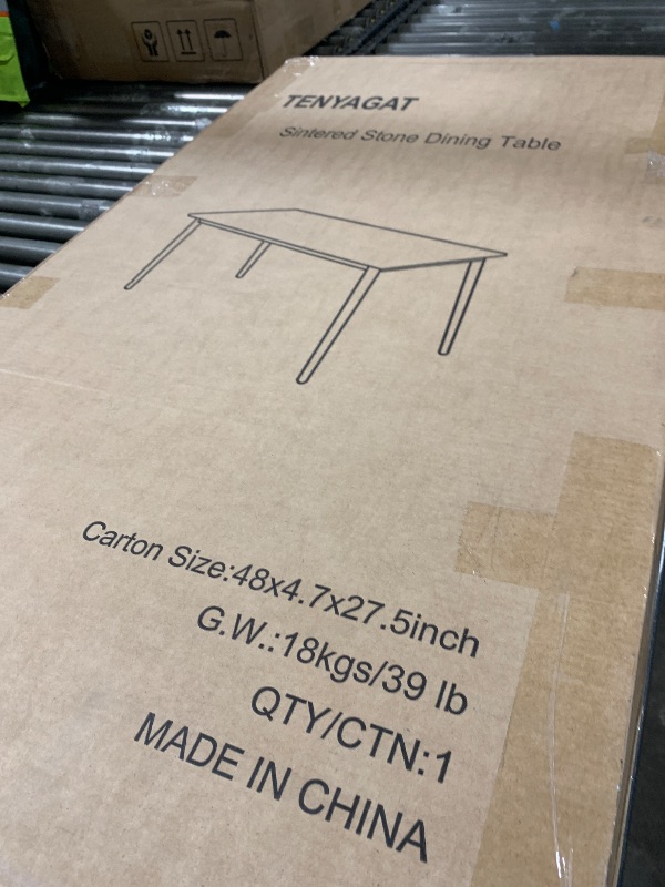 Photo 1 of 46" Sintered Stone Dining Table, Modern Horse Belly Type White Kitchen Table with Sturdy Metal Legs, Durable & Scratch-Resistant Surface for Dining Room/Kitchen/Office?Chairs not Included? (46 inch)