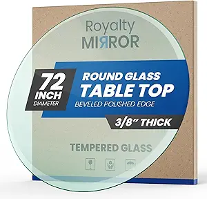 Photo 1 of Royalty 72" Inch Round Tempered Glass Table Top – Clear Table Top Glass – Useful for Replacement, Tabletop Protector, Patio, Dining, Coffee, Desks - 1/2" Thick Beveled Edge