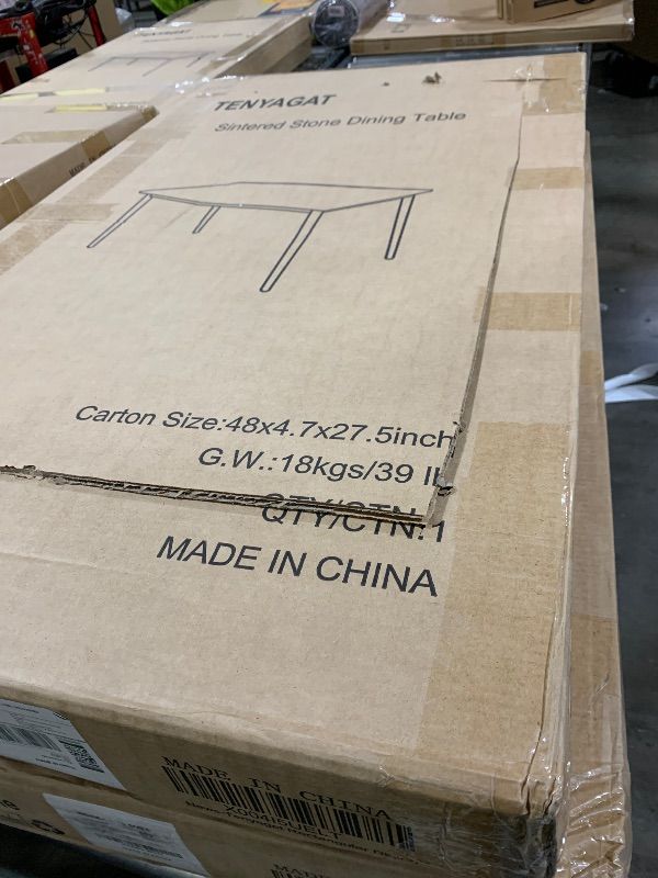 Photo 1 of 46" Sintered Stone Dining Table, Modern Horse Belly Type White Kitchen Table with Sturdy Metal Legs, Durable & Scratch-Resistant Surface for Dining Room/Kitchen/Office?Chairs not Included? (46 inch)