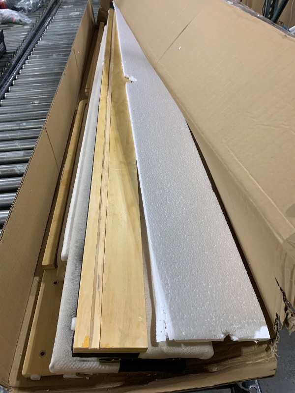 Photo 1 of Merax Modern Queen Size Wood Platform Bed with Headboard, Mid-Century Floor Upholstered Bed Frame/No Box Spring Needed/Easy Assembly, Beige+ Nutural