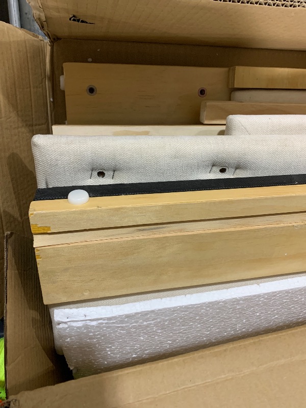 Photo 1 of Merax Modern Queen Size Wood Platform Bed with Headboard, Mid-Century Floor Upholstered Bed Frame/No Box Spring Needed/Easy Assembly, Beige+ Nutural