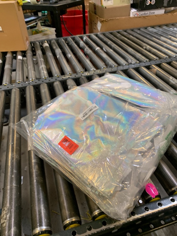 Photo 1 of 100 Pcs Iridescent Glossy Gift Bags Medium Size, 8x4x10 In Holographic Reusable Gift Bags with Handles & Sturdy Base, Ideal for Birthday, Wedding, Bachelorette, Party Favors, Holiday Goodie Bag