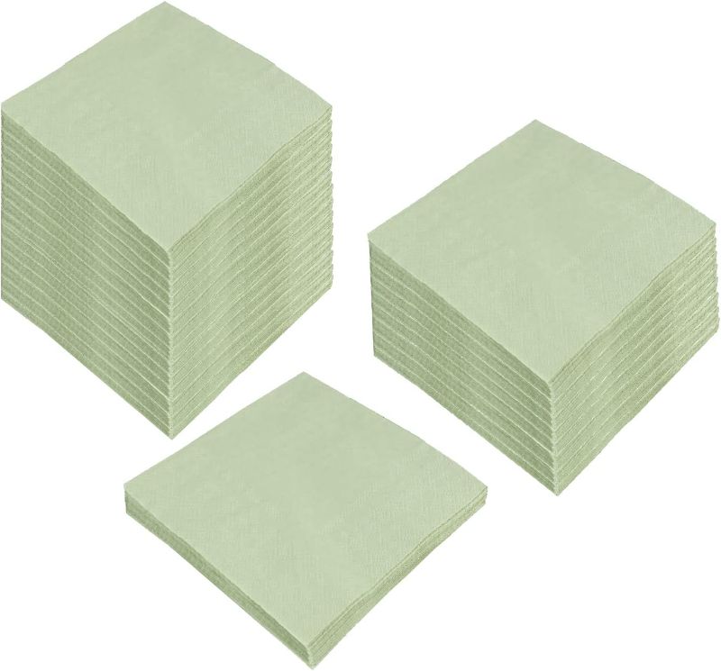 Photo 1 of 100 Pack Cocktail Napkin 2-Ply Dessert Napkins Folded 5 x 5 Inches Disposable Napkins for Dinner Wedding Birthday Party Bridal Anniversary Reception Event (100, Sage-Green)