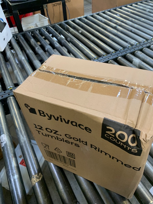 Photo 1 of 12OZ Plastic Cups with Gold Rimmed Sturdy & Food Safe Disposable Wine Glasses Weeding Party Cups Disposable Drinking Cups Plastic Cocktail Glasses for Wine, Juice & Cold Beverages [200 Pack]