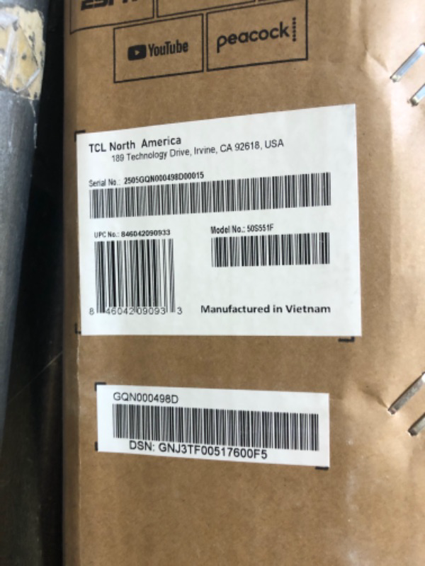 Photo 1 of *SOLD FOR PARTS*SEE NOTES** TCL 50-Inch Class S5 UHD 4K LED Smart TV with Fire TV (50S551F, 2024 Model), Dolby Vision, HDR PRO+, Dolby Atmos, Alexa Built-in with Voice Remote, Apple AirPlay 2 Compatibility, Streaming Television