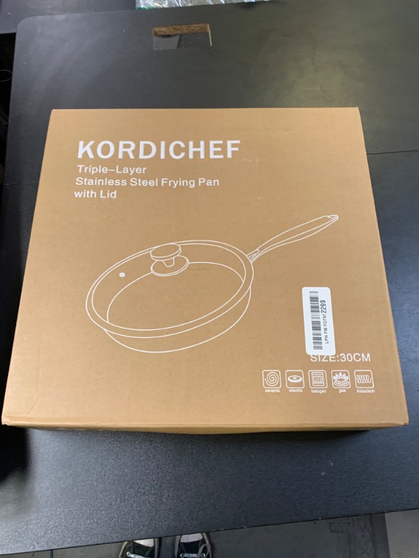 Photo 1 of 12 Inch Stainless Steel Frying Pan with Lids, Healthy Stainless Steel Skillet, Works on Induction, Ceramic and Gas Cooktops, PFOA Free Cookware, Dishwasher and Oven Safe, Stay-Cool Handle