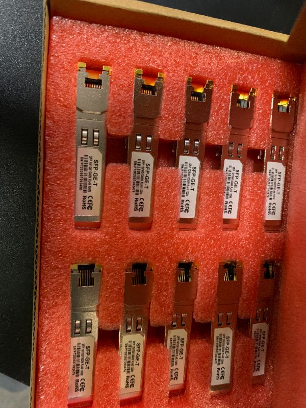 Photo 1 of 10PCS 1000BASE-T Gigabit SFP to RJ45 Copper Ethernet Modular Transceiver for Cisco,Meraki,Ubiquiti,D/TP Link,Supermicro,Netgear,Broadcom, 1.25G SFP-T CAT5E/CAT6 up to 100m Mikrotik S-RJ01