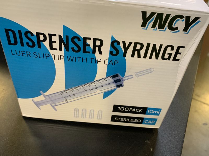 Photo 1 of 100 Pack 10ml Syringes with Cap, Luer Slip Tip, 10cc syringe Whole Pack Bulk Sterile Sealed, No Needle