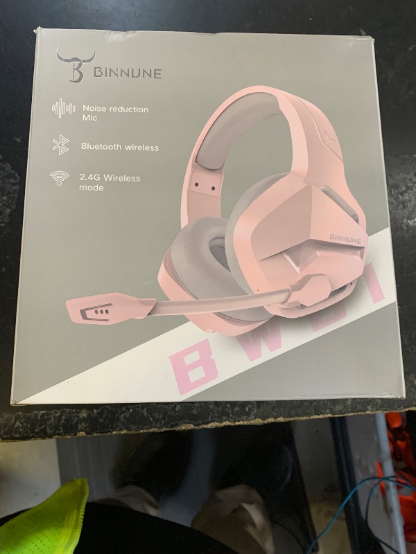 Photo 1 of BINNUNE 2.4GHz Wireless Gaming Headset, Bluetooth 5.3 Gaming Headphones with Noise Canceling Mic, 120H Ultra-Long Battery, 50mm Drivers, Multi-Platform for PC / PS5 /PS4/ Switch/Mobile, Pink