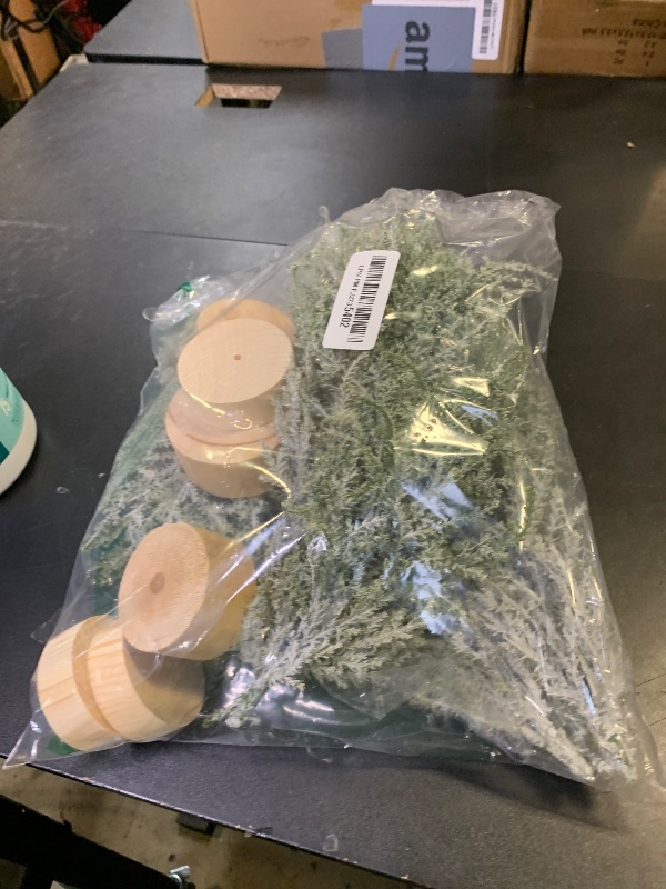 Photo 1 of 10Pcs Mini Christmas Tree Artificial Pine Tree with Snow Frost Wood Base Home Party Table Decor Christmas Ornaments DIY Craft