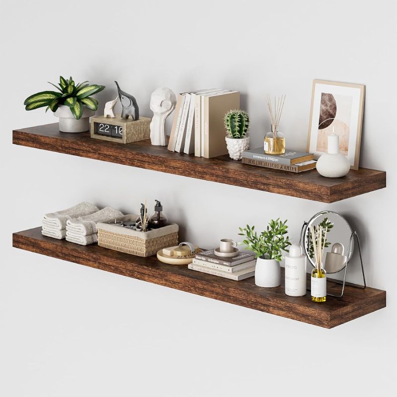 Photo 1 of *SEE NOTES** Heimlove 12-Inch-Deep Floating Shelves, 55 x 12-inch Extra Long Floating Shelves for Wall, Large Display Shelf & Storage Shelf for Living Room Bedroom Kitchen Home Office, Set of 2, Rustic Brown
