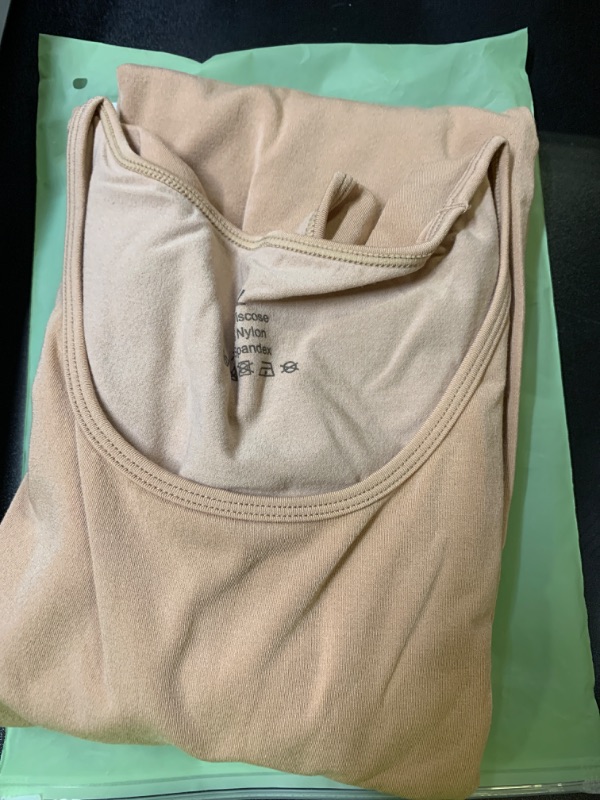 Photo 1 of +MD Round Neck Bodysuits for Women Long Sleeve, Slimming Waist Tops, Basic T-shirt, Nude, X-Large